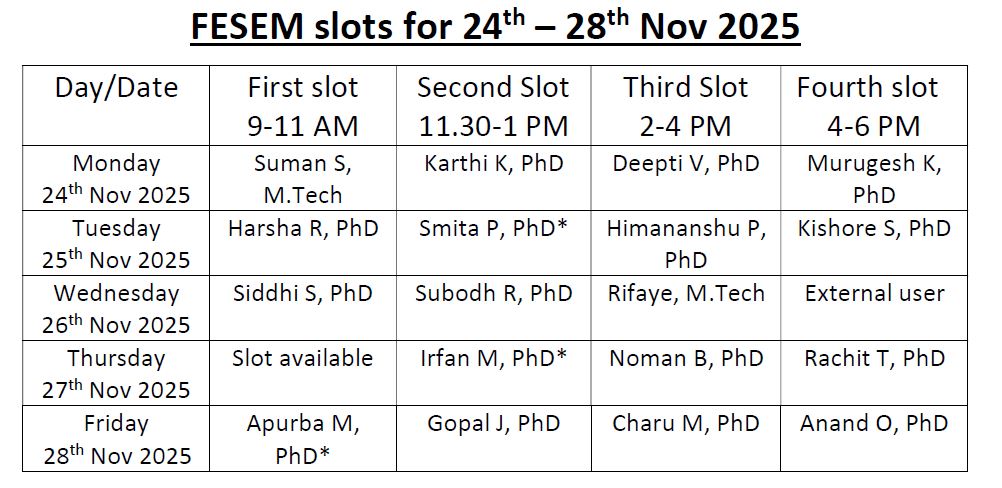 FESEM slots for 24 - 28 Nov